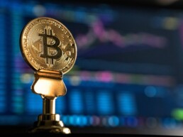 bitcoin trophy with chart on the background