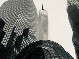 city buildings in black and white