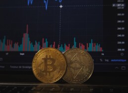 bitcoin token with laptop