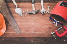 different tools on working table