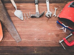 different tools on working table
