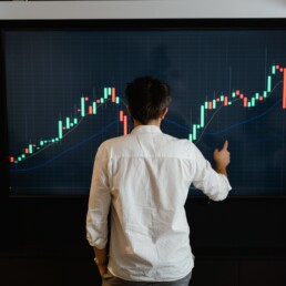 ragazzo che controlla un grafico economico a candele