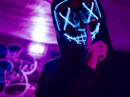 underground guy with neon mask tell you to shut up