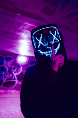 underground guy with neon mask tell you to shut up