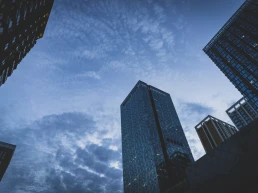 blue sky with skyscrapers